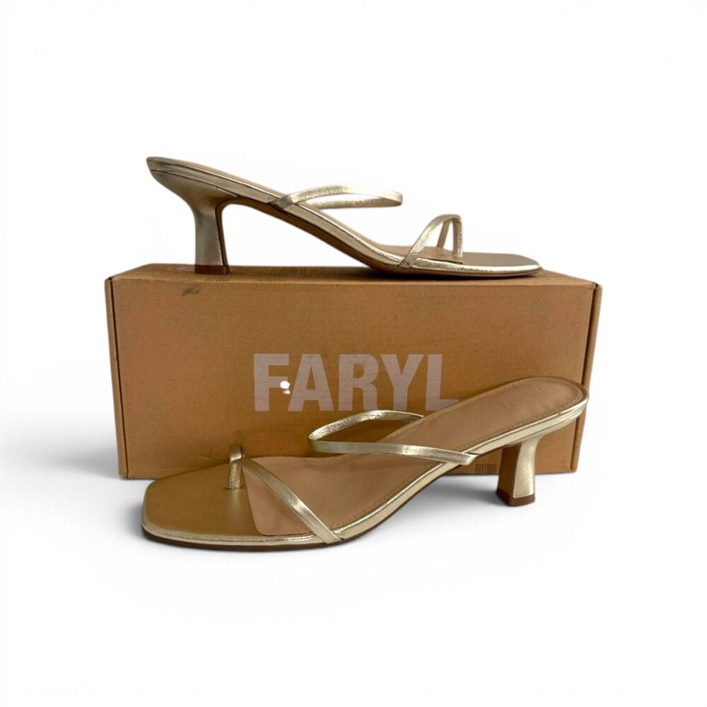Faryl by Farylrobin, Aria Gold Leather Kitten heel Sandals, NEW! Size 14